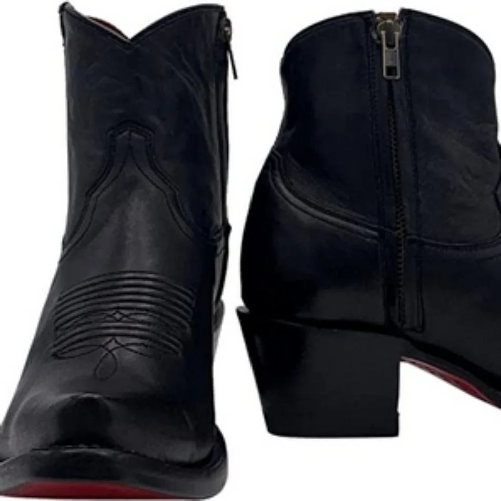 Vaccari Western Black Genuine Leather Snip Toe Ankle Boots 9.5 - Picture 2 of 6